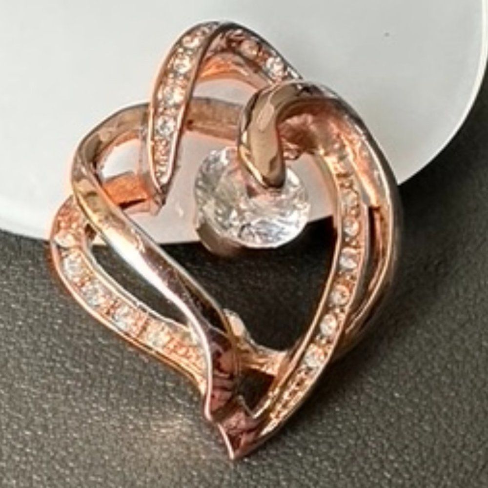Rose Gold 18k GP Gold Plated CZ Heart Pendant - Picture 2 of 5